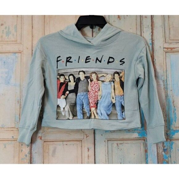 FRIENDS Girls XS 6/6X Sage Green Sweatshirt Graphic Printed Hooded Long Sleeve - Picture 2 of 7
